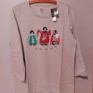 New Kim Rogers Christmas 3/4 length sleeve Christmas Tee, size medium